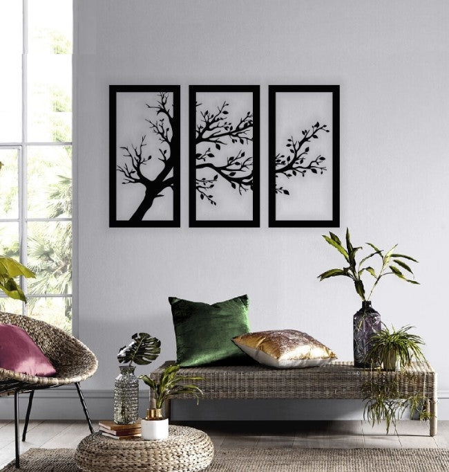 Decor perete Personalizabil 3 Parti Ramura Copac HHH567 din lemn