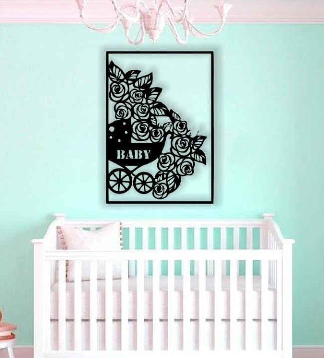 Decor perete Personalizabil Carucior cu Flori HHH679 din lemn