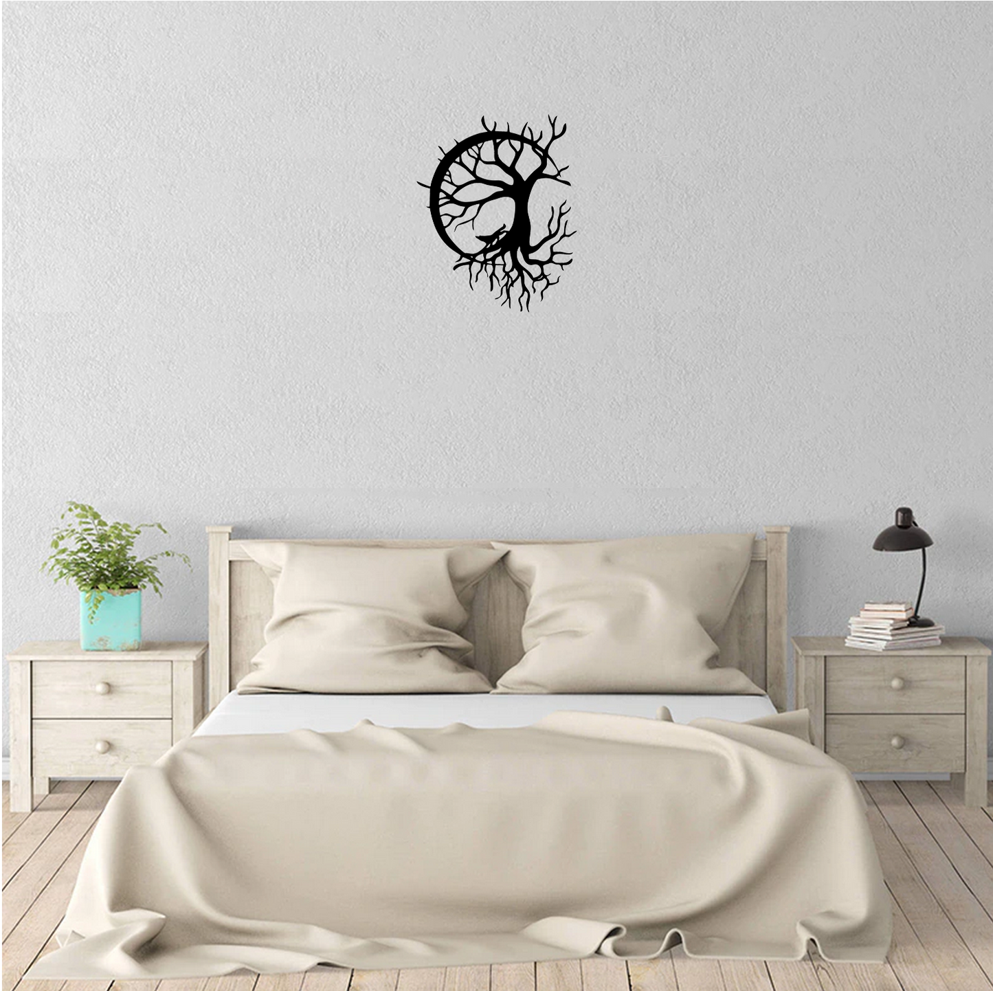 Decor perete Copac cu Lup si Luna HH756 din lemn