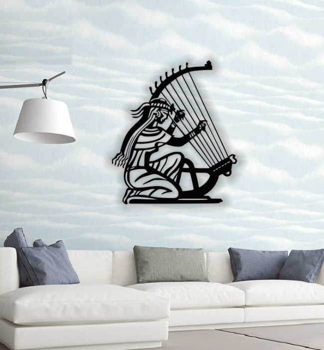 Decor perete Personalizabil Doamna cu Harpa HHH343 din lemn