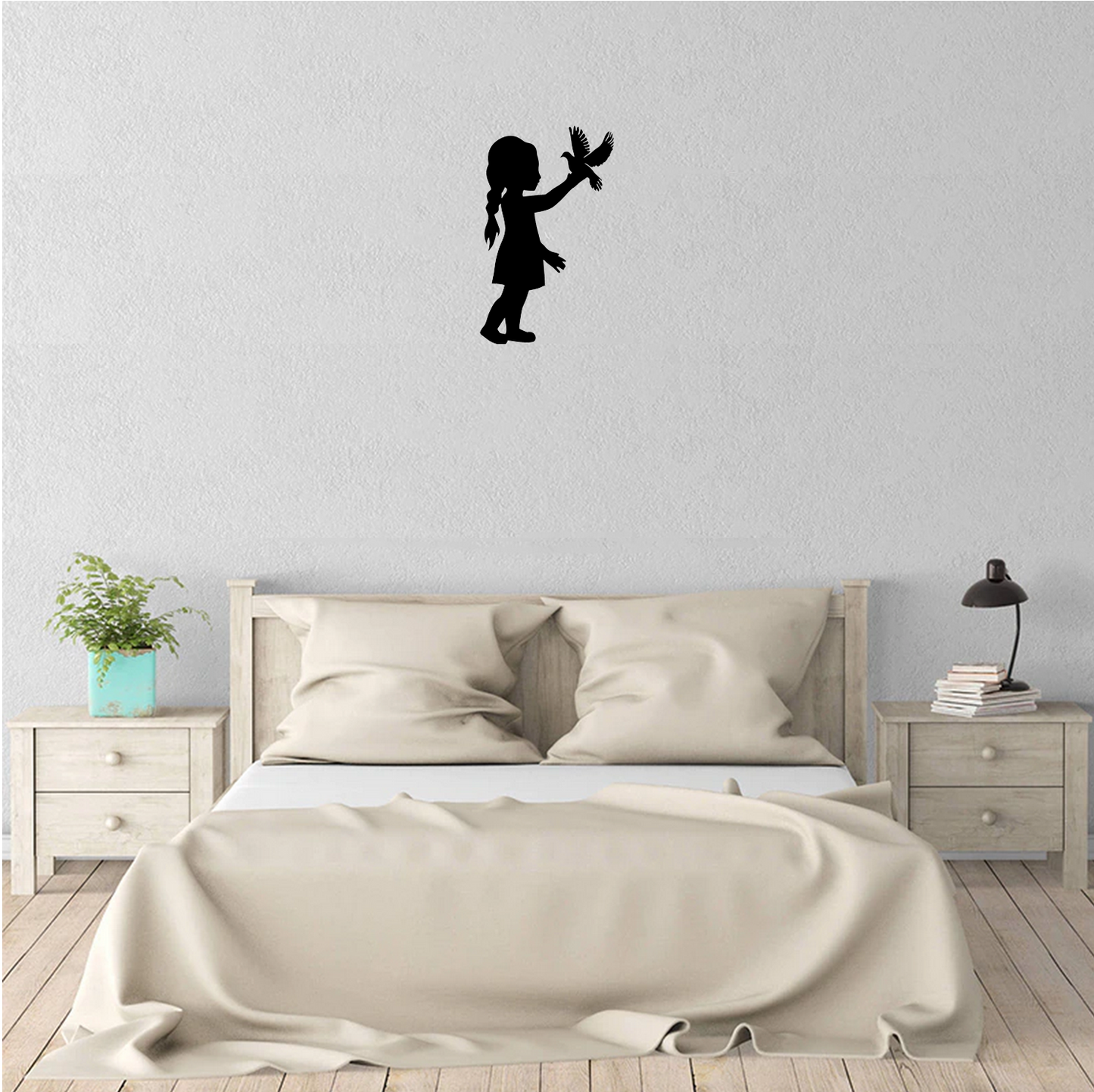 Decor perete Fetita cu Porumbel HH692 din lemn