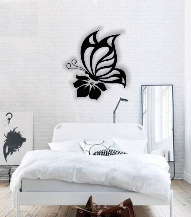 Decor perete Personalizabil Fluture pe Floare HHH252 din lemn
