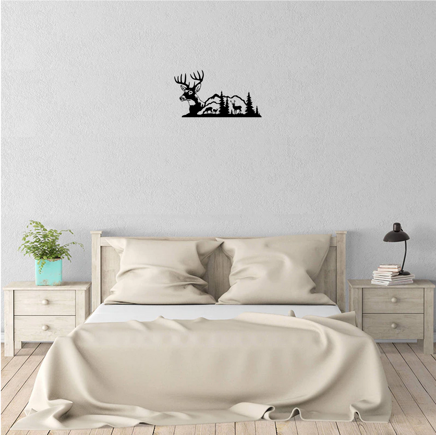 Decor perete Munte cu Cerbi HH701 din lemn