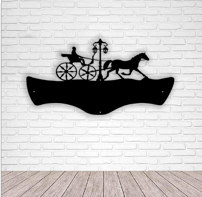 Decor perete Personalizabil Pancarta Adresa Trasura cu Cai HHH541 din lemn