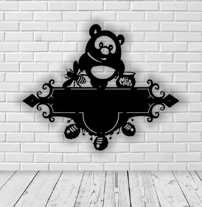 Decor perete Personalizabil Pancarta Adresa Urs la Miere HHH538 din lemn