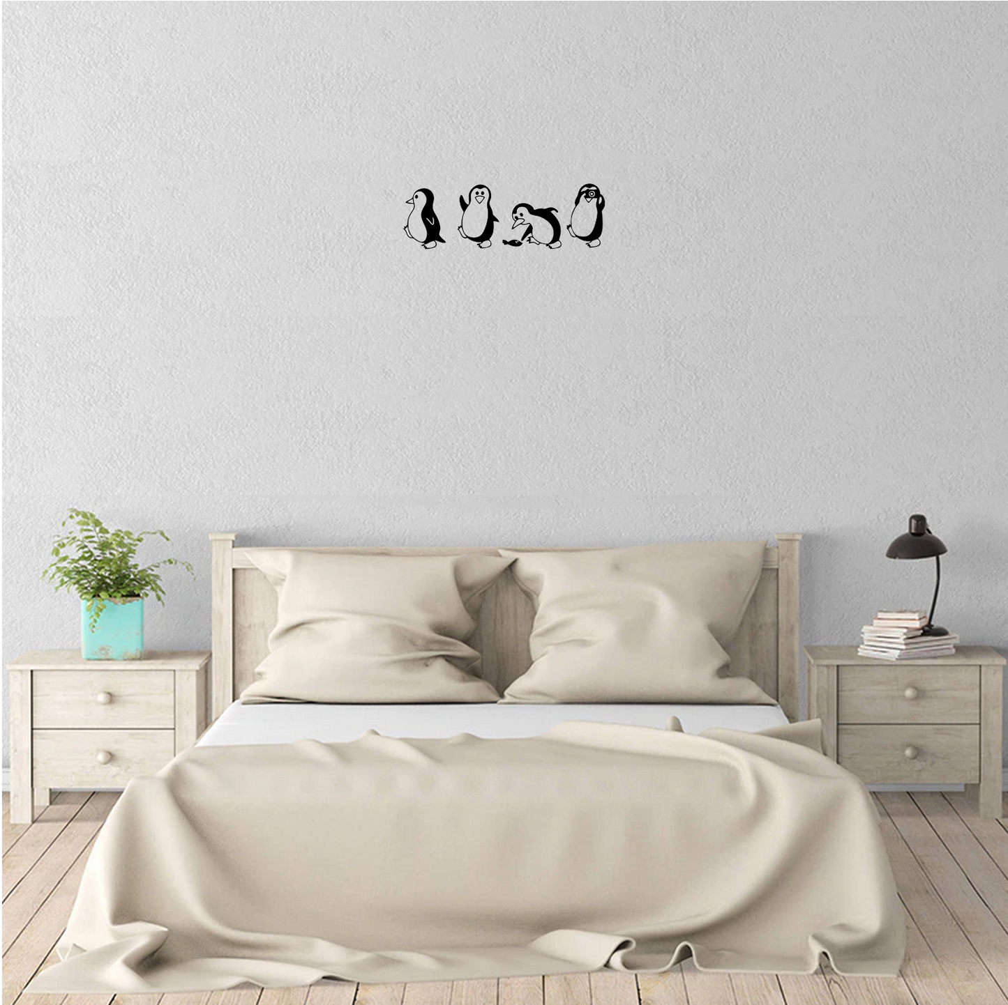 Decor perete Pinguini din 4 Parti HH746 din lemn