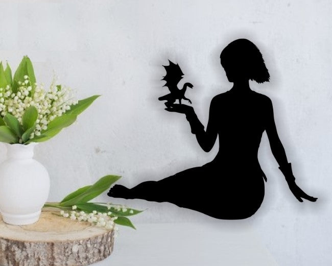 Decor perete Personalizabil Fata cu Dragon HHH130 din lemn