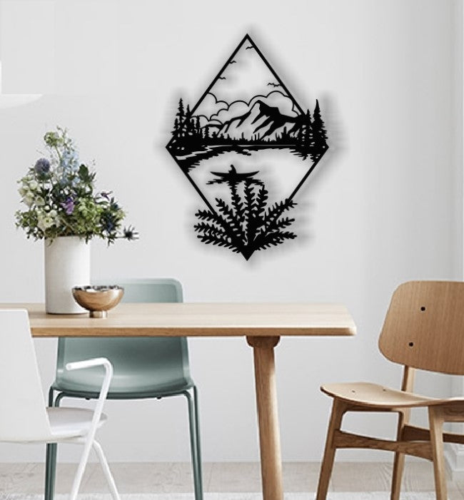 Decor perete Personalizabil Munte si Lac HHH75 din lemn