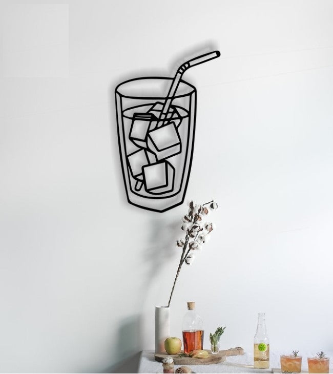 Decor perete Personalizabil Pahar si Cuburi de gheata HHH99 din lemn