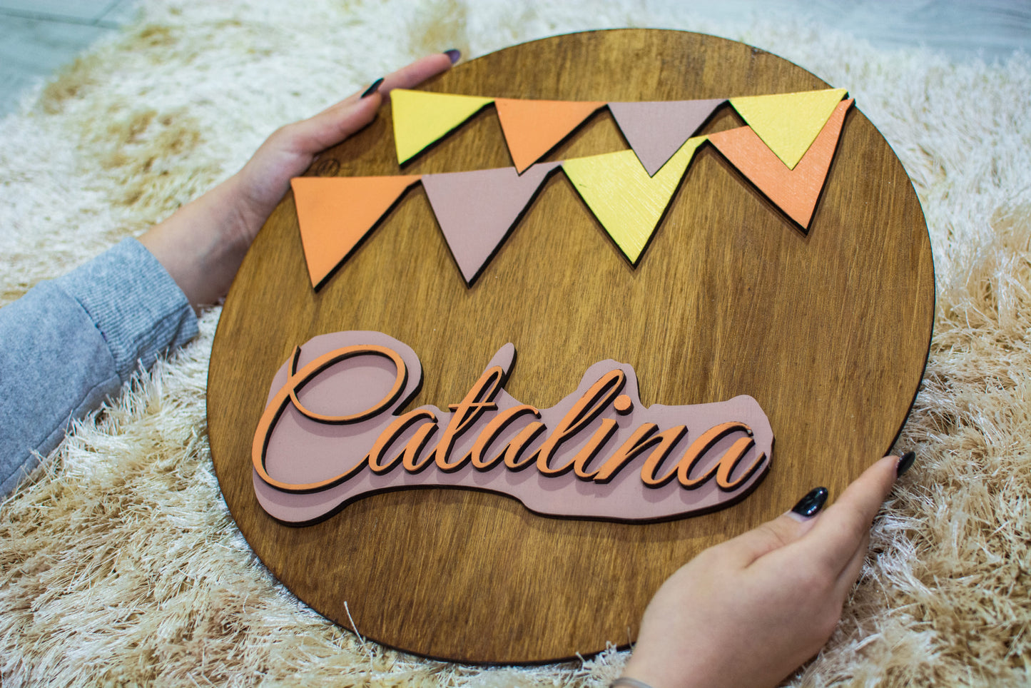 Decor Personalizabil, HandyHands, cu Nume din lemn Birthday Theme 36 cm