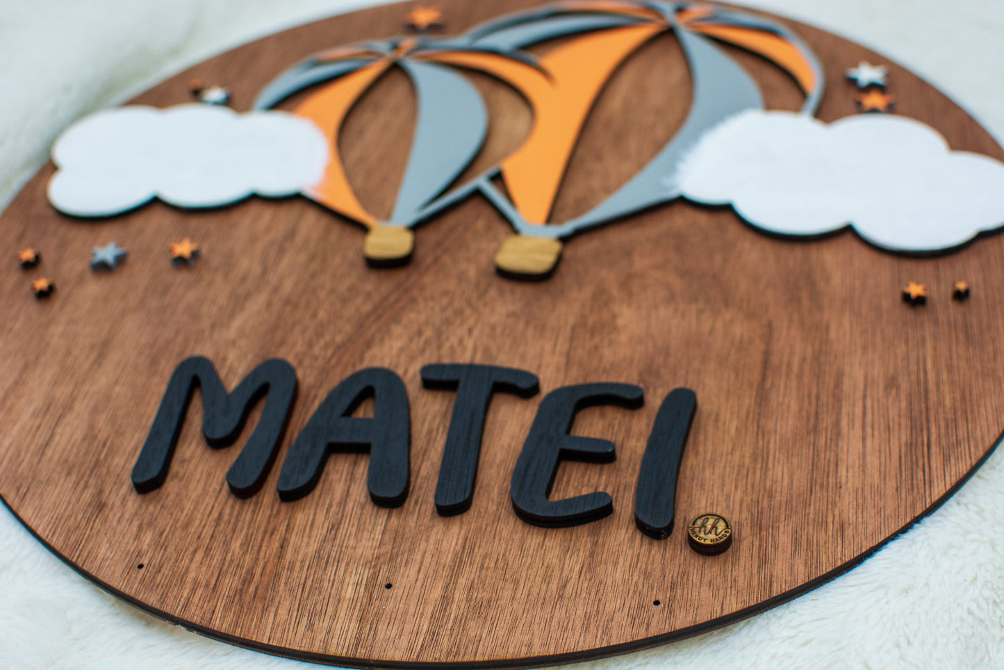 Decor personalizat cu Nume si detaliile nasterii din lemn Balon cu aer cald