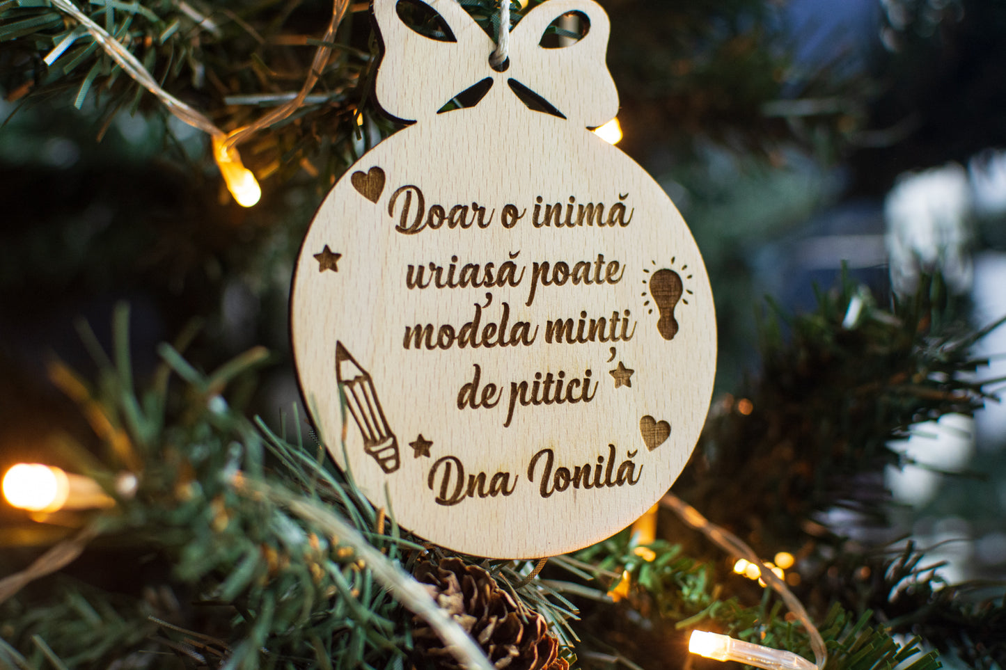 Glob de Craciun Personalizat HH922 din Lemn Model Profesor Educator