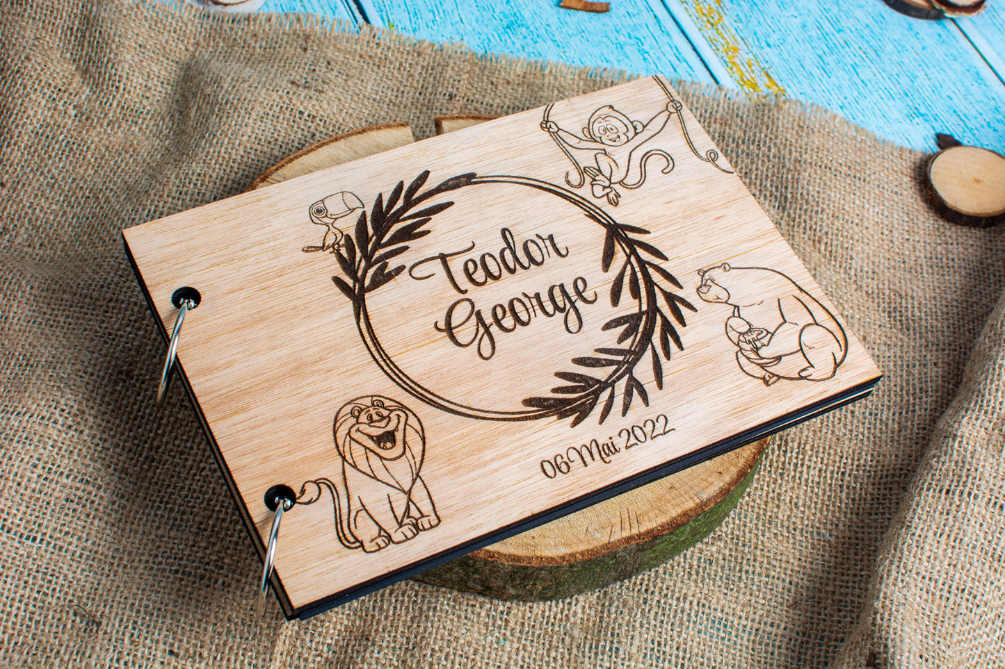 GuestBook Album Foto HH1579 Nunti Botezuri Majorat Personalizat din lemn Jungla