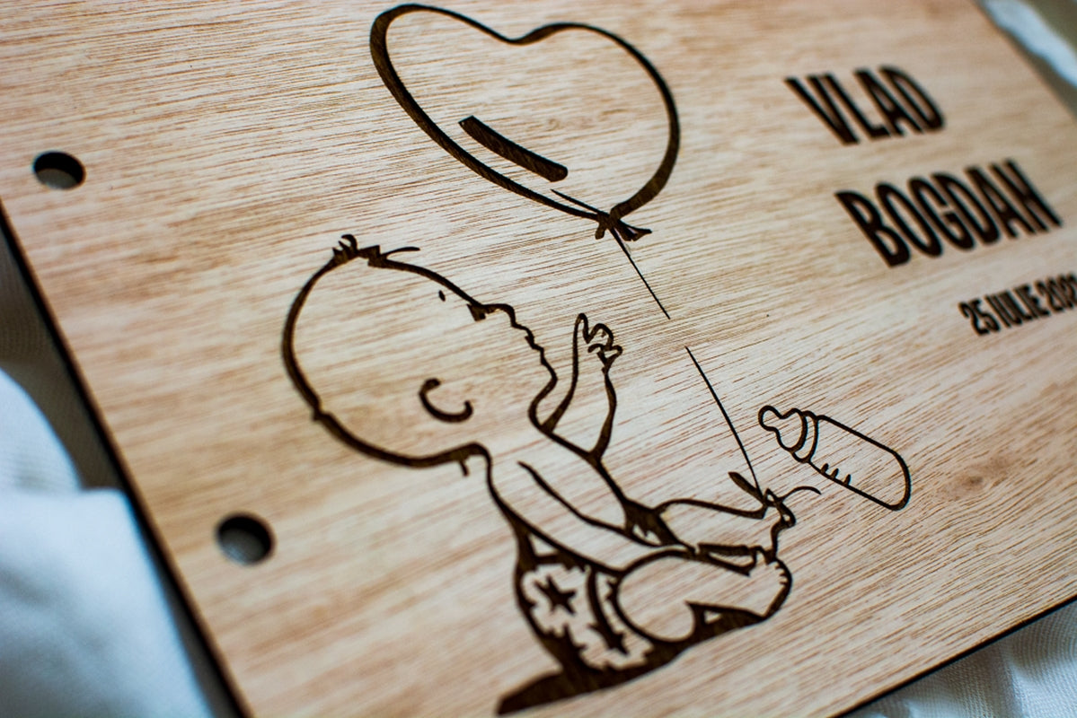 GuestBook Album Foto de Botez Personalizat din lemn Bebelus Baiat