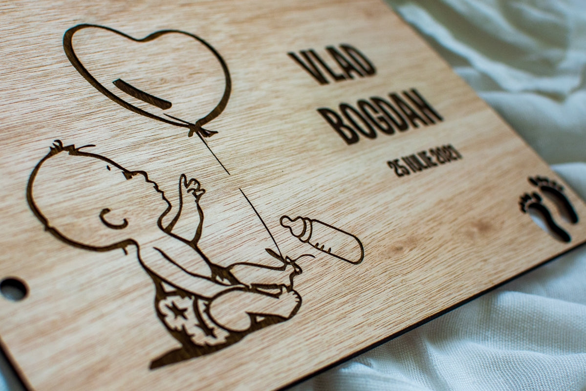 GuestBook Album Foto de Botez Personalizat din lemn Bebelus Baiat