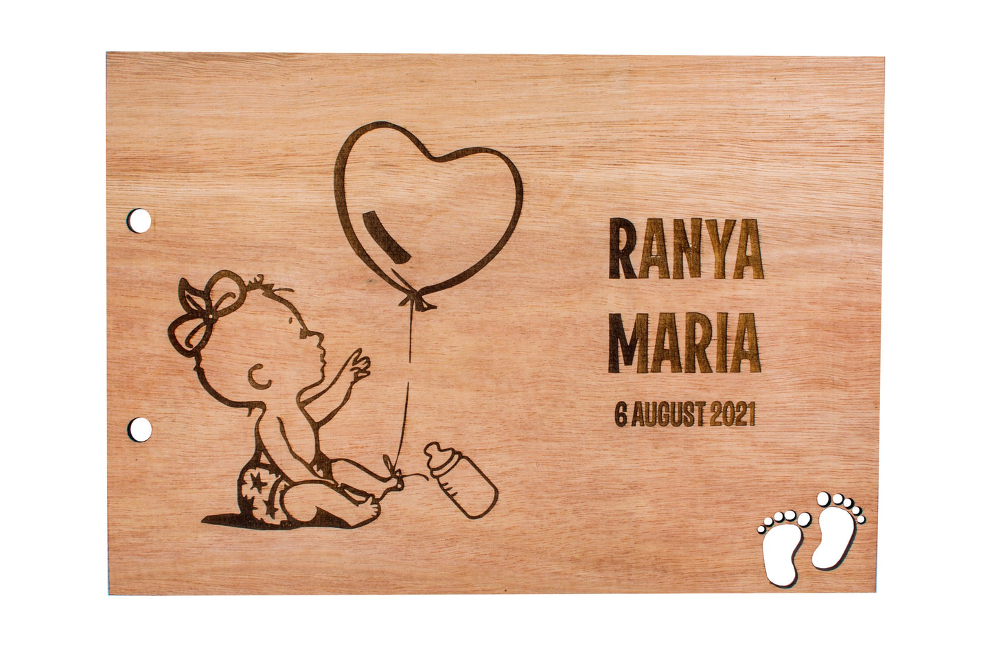 Album Foto de Botez Personalizat din lemn GuestBook Bebelus Fetita 30x21 cm