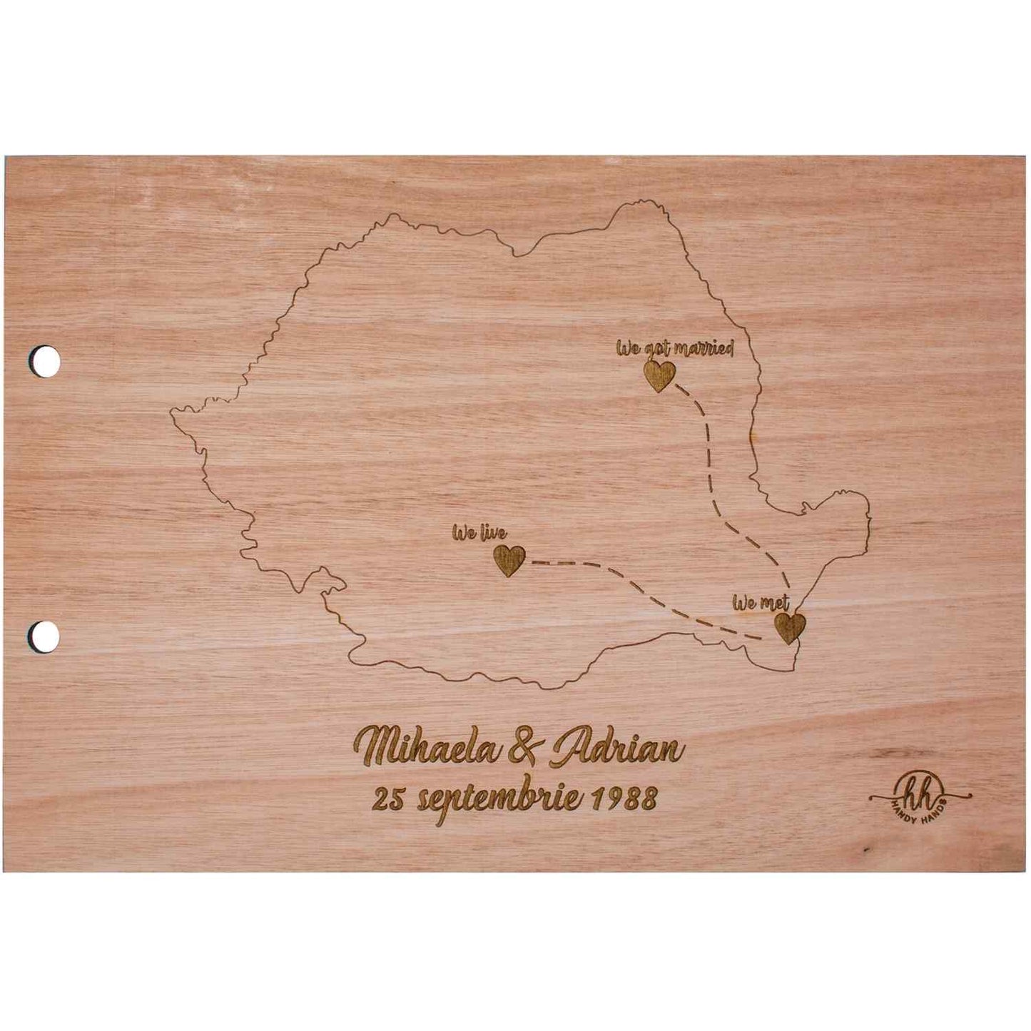Album Foto A4 GuestBook de Nunta Personalizat HH826 din lemn Harta Romaniei