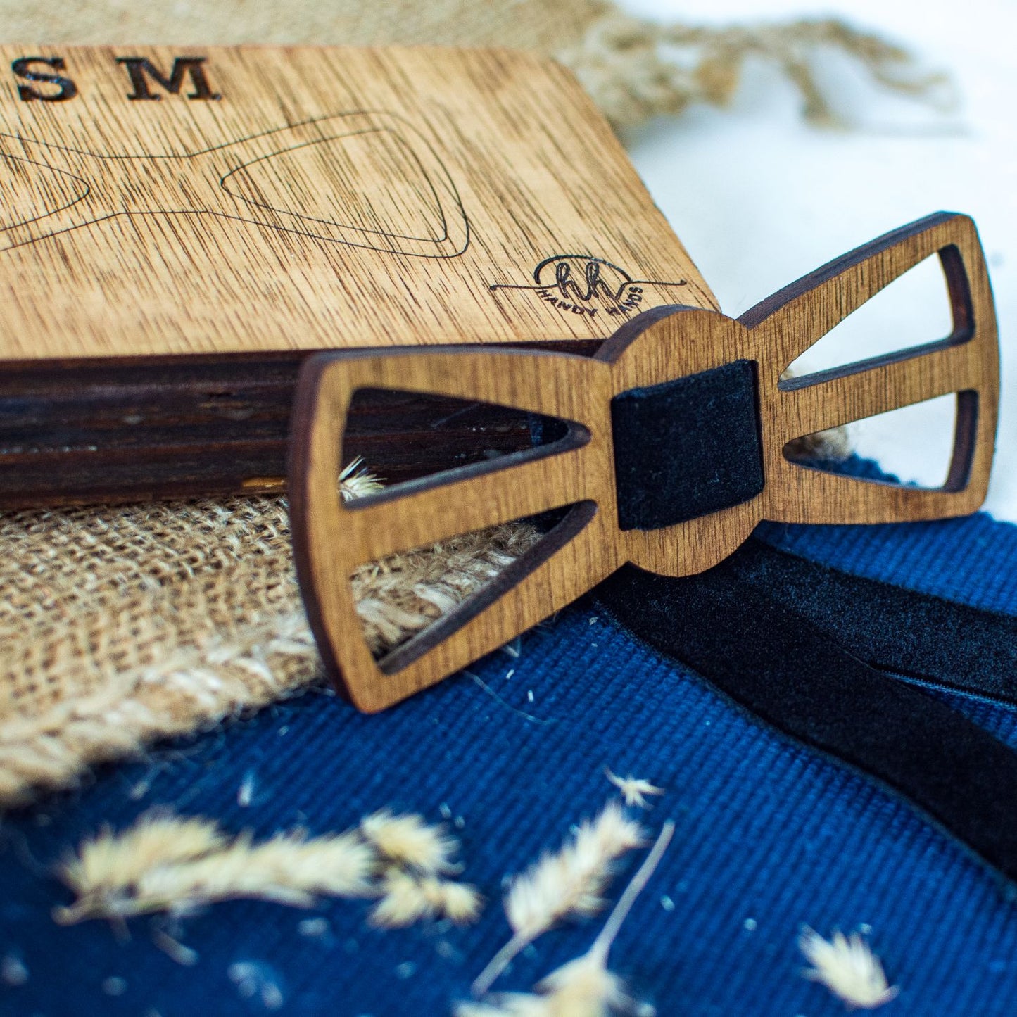 Papion din Lemn HH298, Handmade, in Cutie Premium Personalizata
