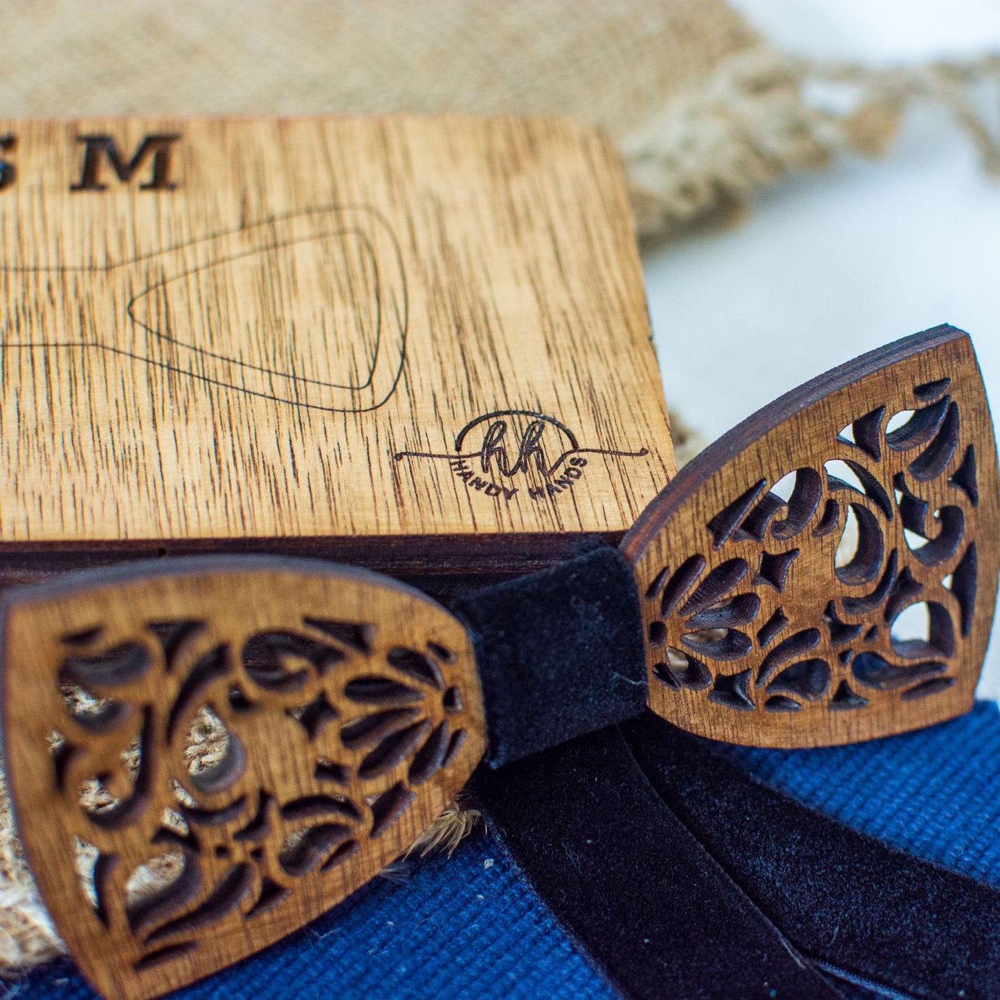 Papion din Lemn HH315, Handmade, in Cutie Premium Personalizata