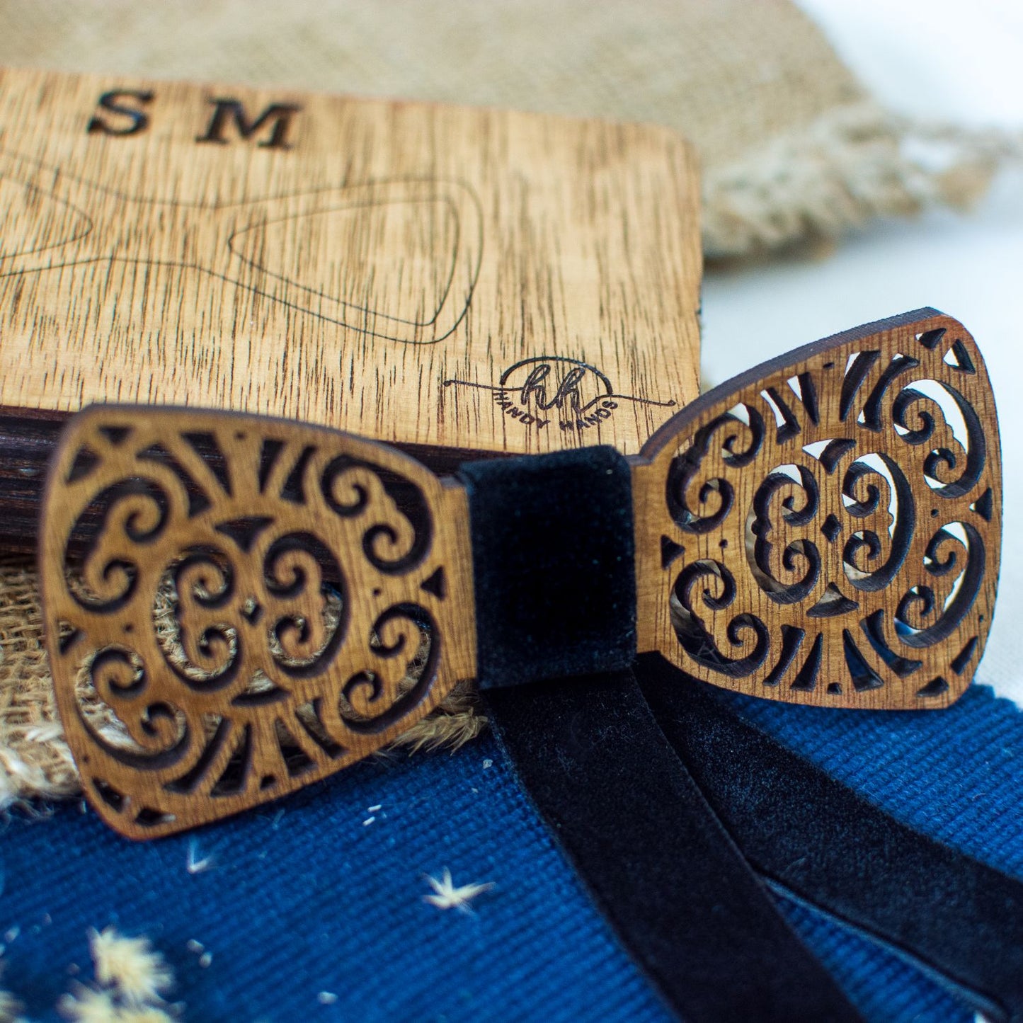 Papion din Lemn HH317, Handmade, in Cutie Premium Personalizata