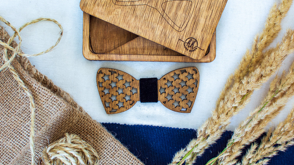 Papion din Lemn HH324, Handmade, in Cutie Premium Personalizata