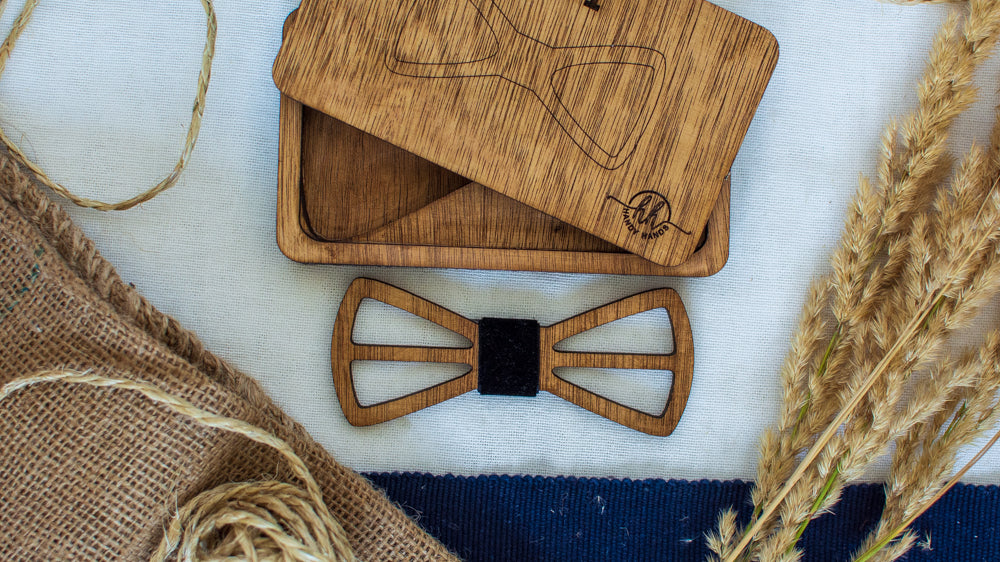 Papion din Lemn HH326, Handmade, in Cutie Premium Personalizata