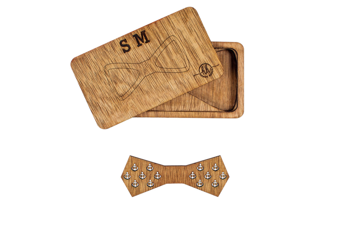 Papion din Lemn HH334, Handmade, in Cutie Premium Personalizata