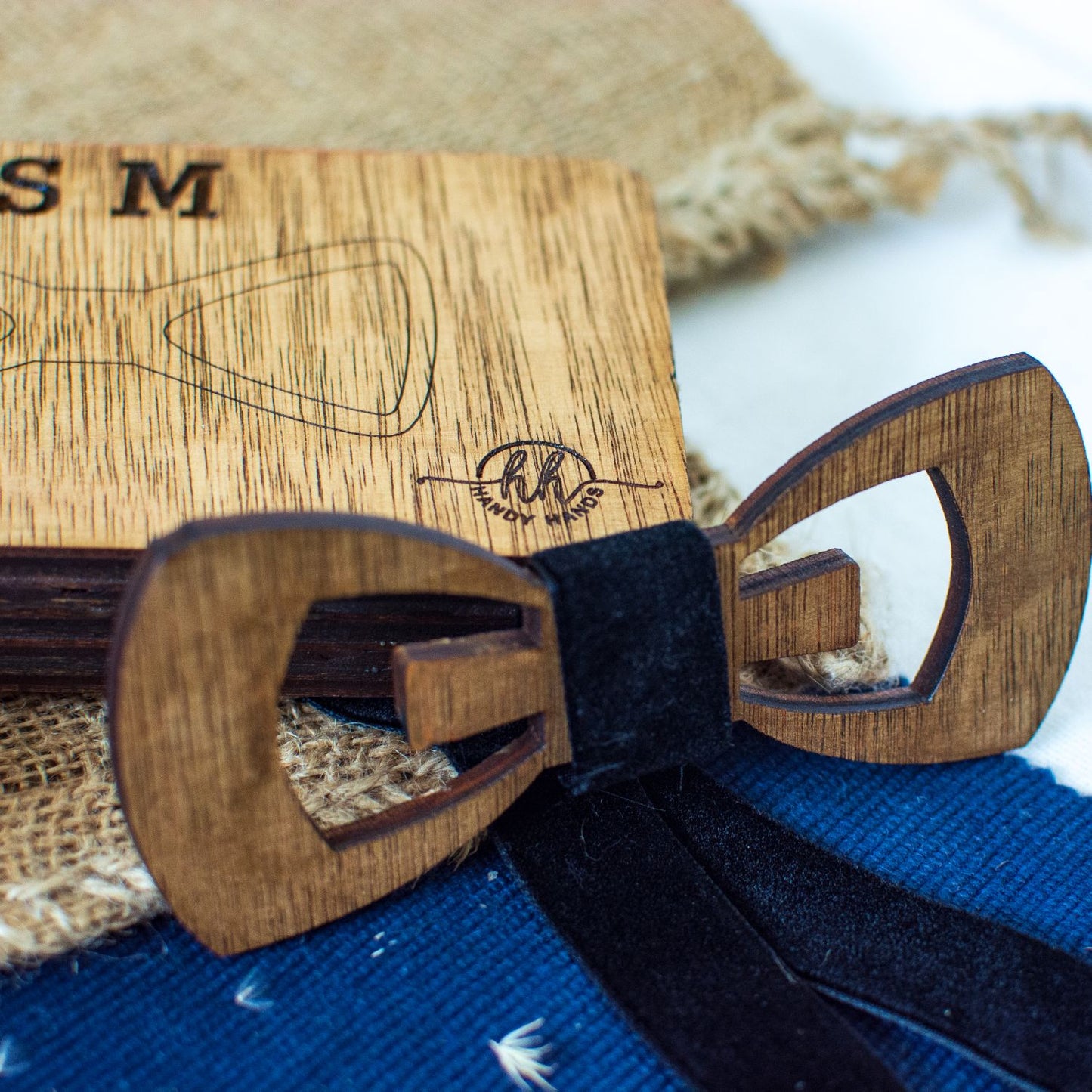 Papion din Lemn HH340, Handmade, in Cutie Premium Personalizata