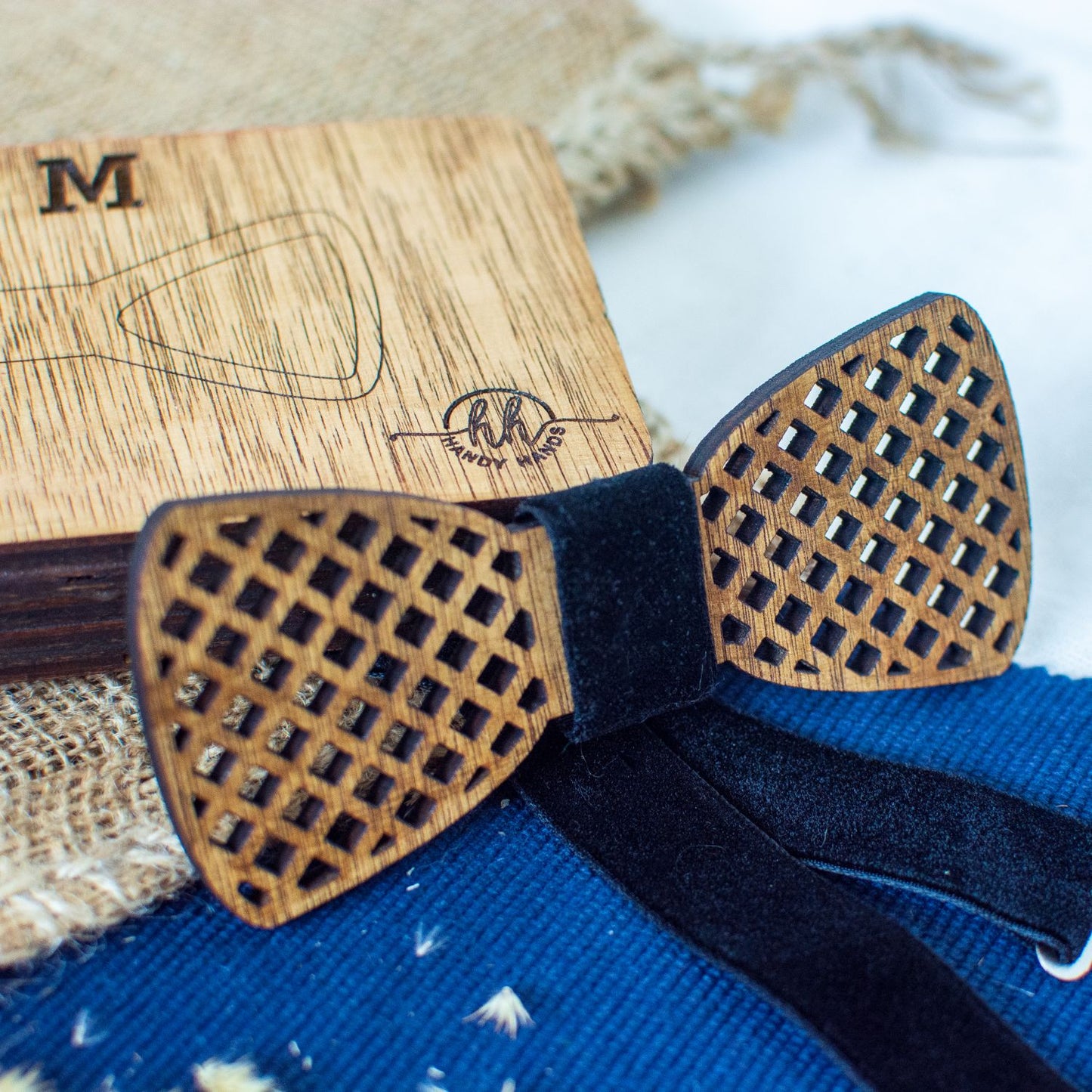 Papion din Lemn HH343, Handmade, in Cutie Premium Personalizata