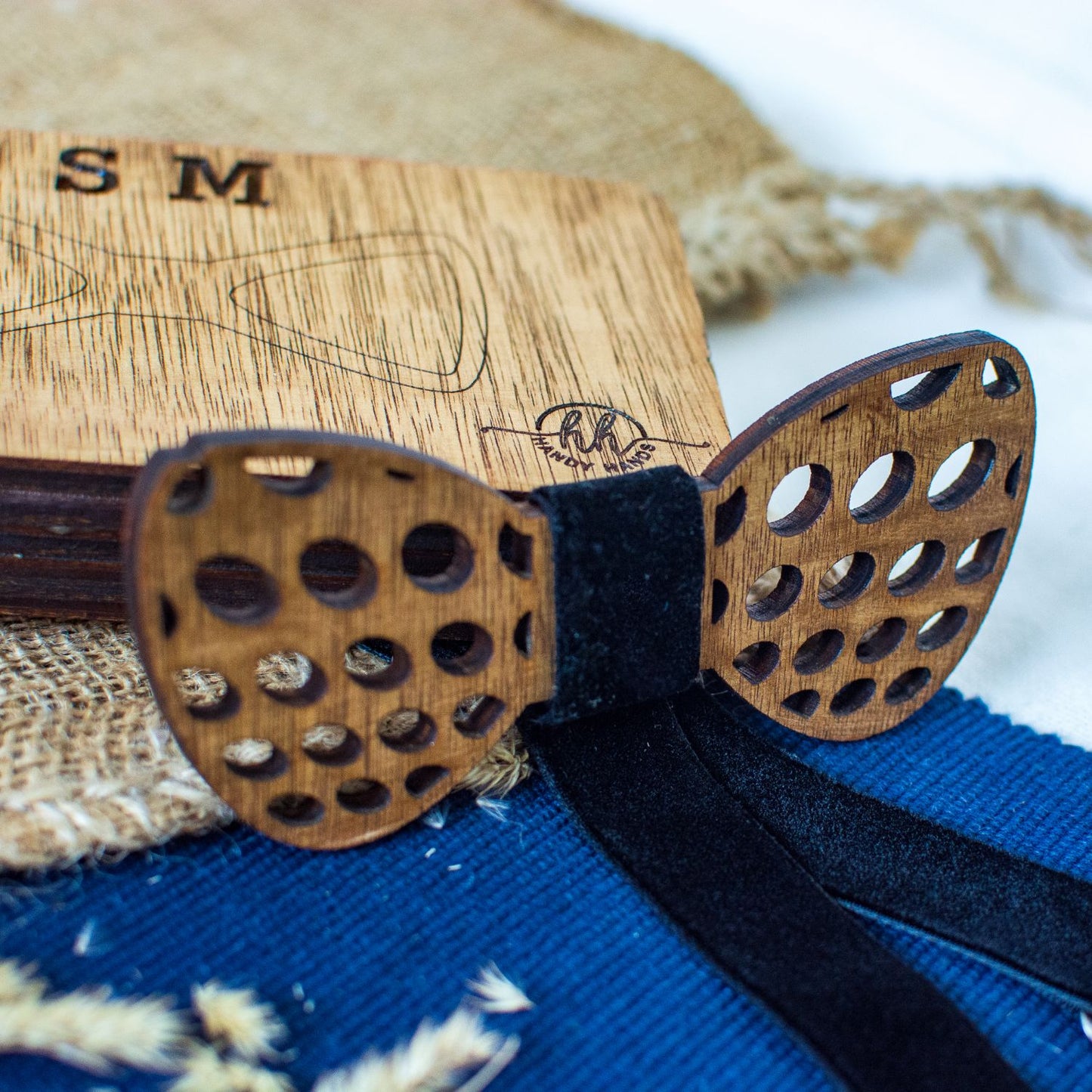 Papion din Lemn HH346, Handmade, in Cutie Premium Personalizata