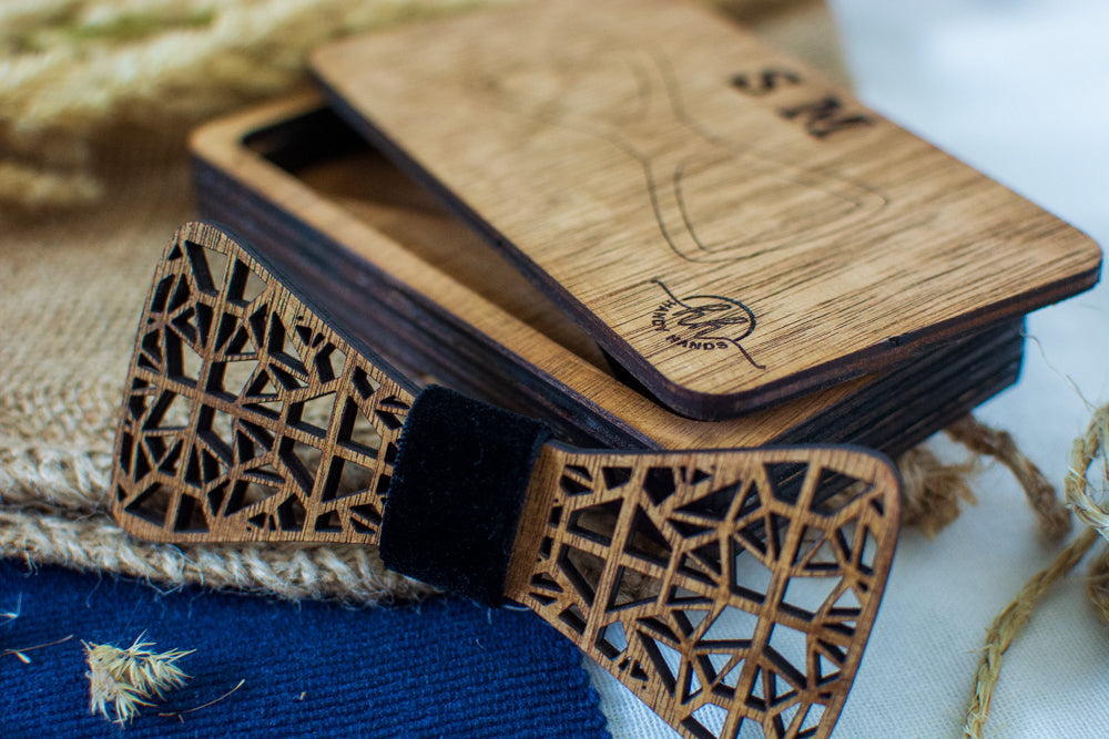 Papion din Lemn HH352, Handmade, in Cutie Premium Personalizata