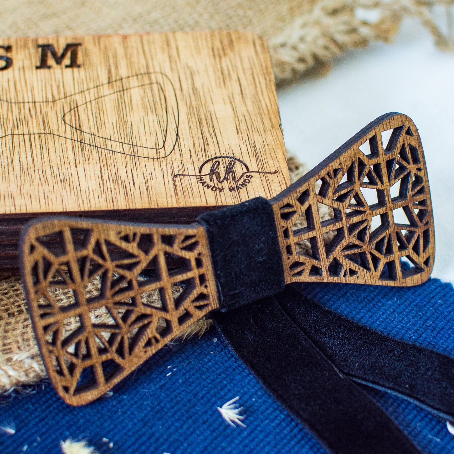 Papion din Lemn HH352, Handmade, in Cutie Premium Personalizata