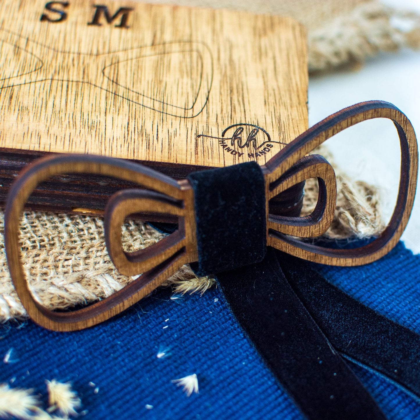 Papion din Lemn HH353, Handmade, in Cutie Premium Personalizata