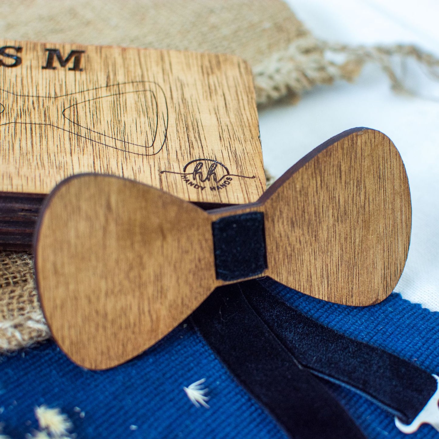 Papion din Lemn HH356, Handmade, in Cutie Premium Personalizata