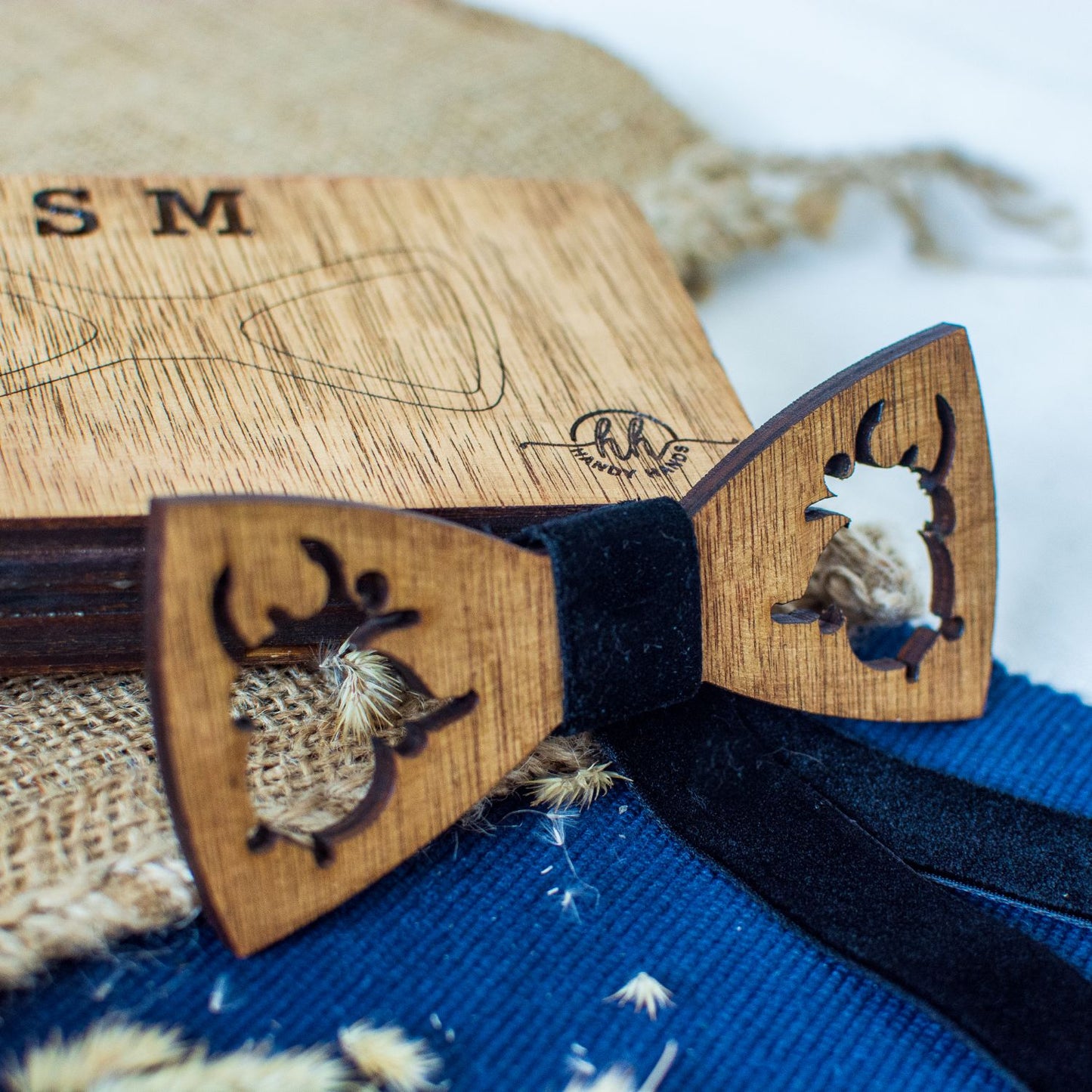 Papion din Lemn HH370, Handmade, in Cutie Premium Personalizata