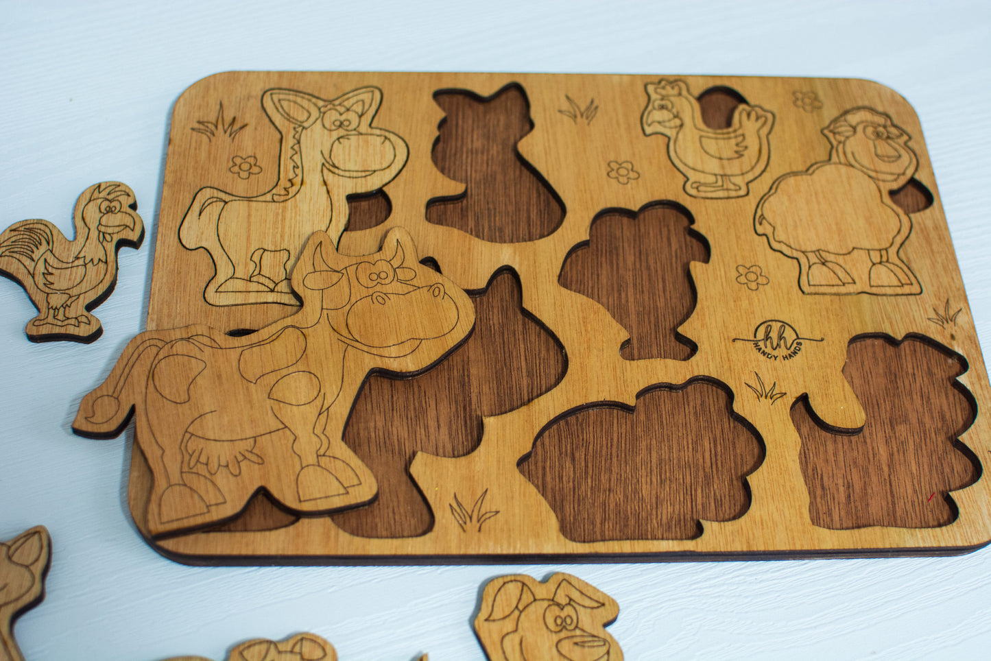 Puzzle din lemn Personalizabil HandyHands - Animale de ferma