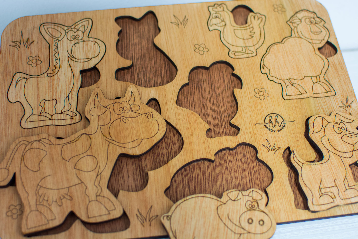 Puzzle din lemn Personalizabil HandyHands - Animale de ferma