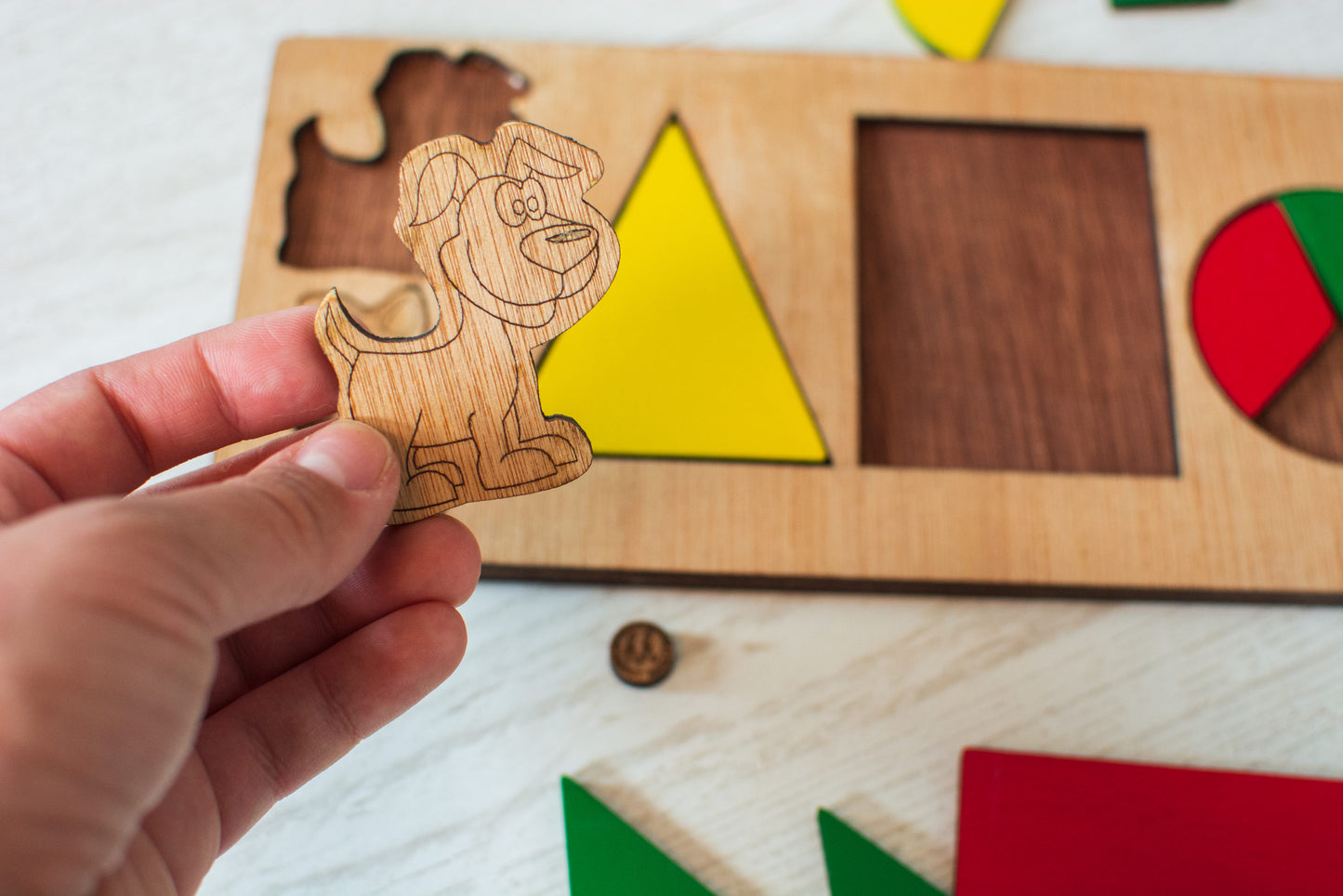 Puzzle din lemn Personalizabil HandyHands - Forme Geometrice catel si pisica