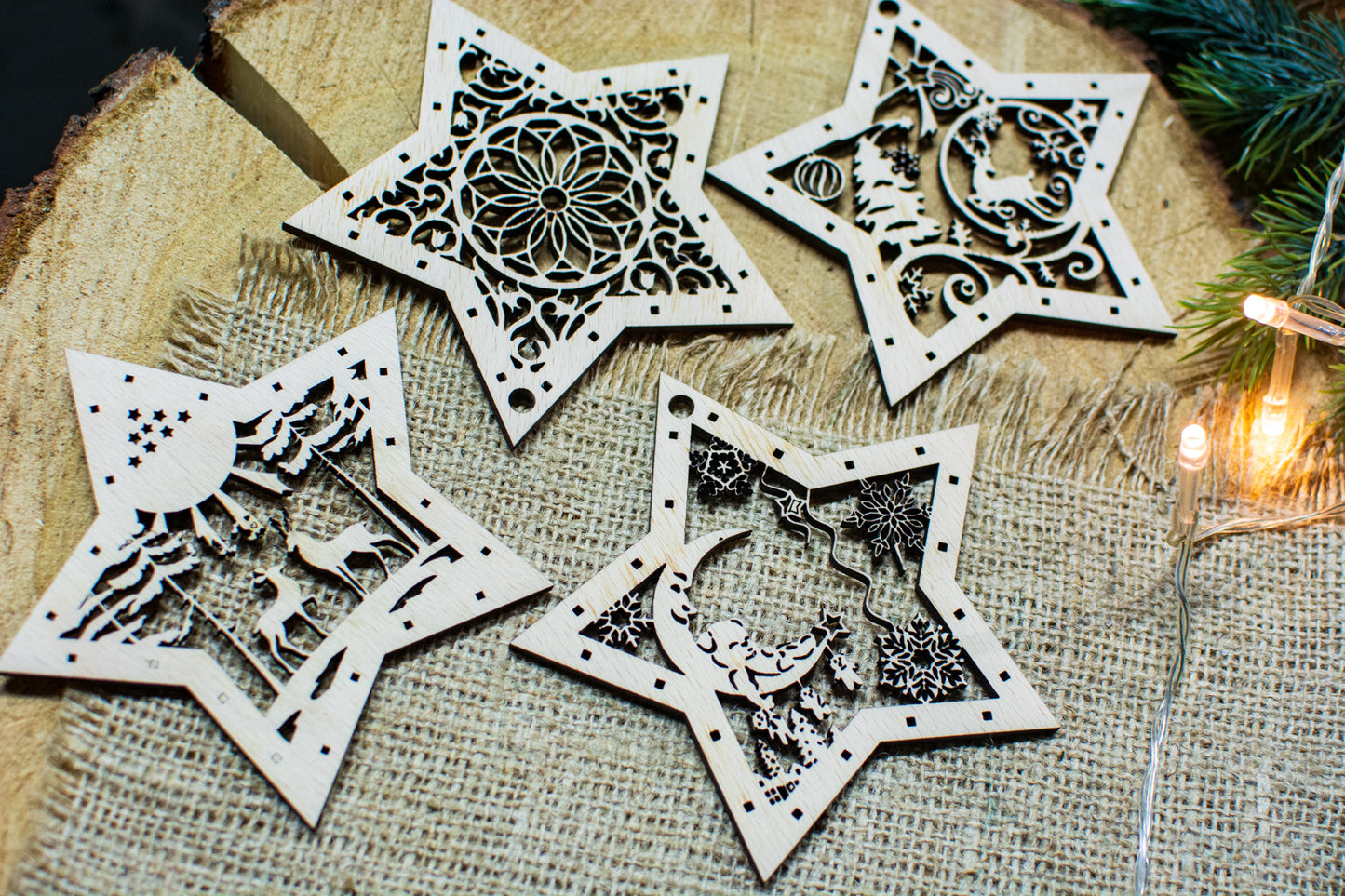 Set 9 globuri de Craciun HH916 din Lemn Model Stea