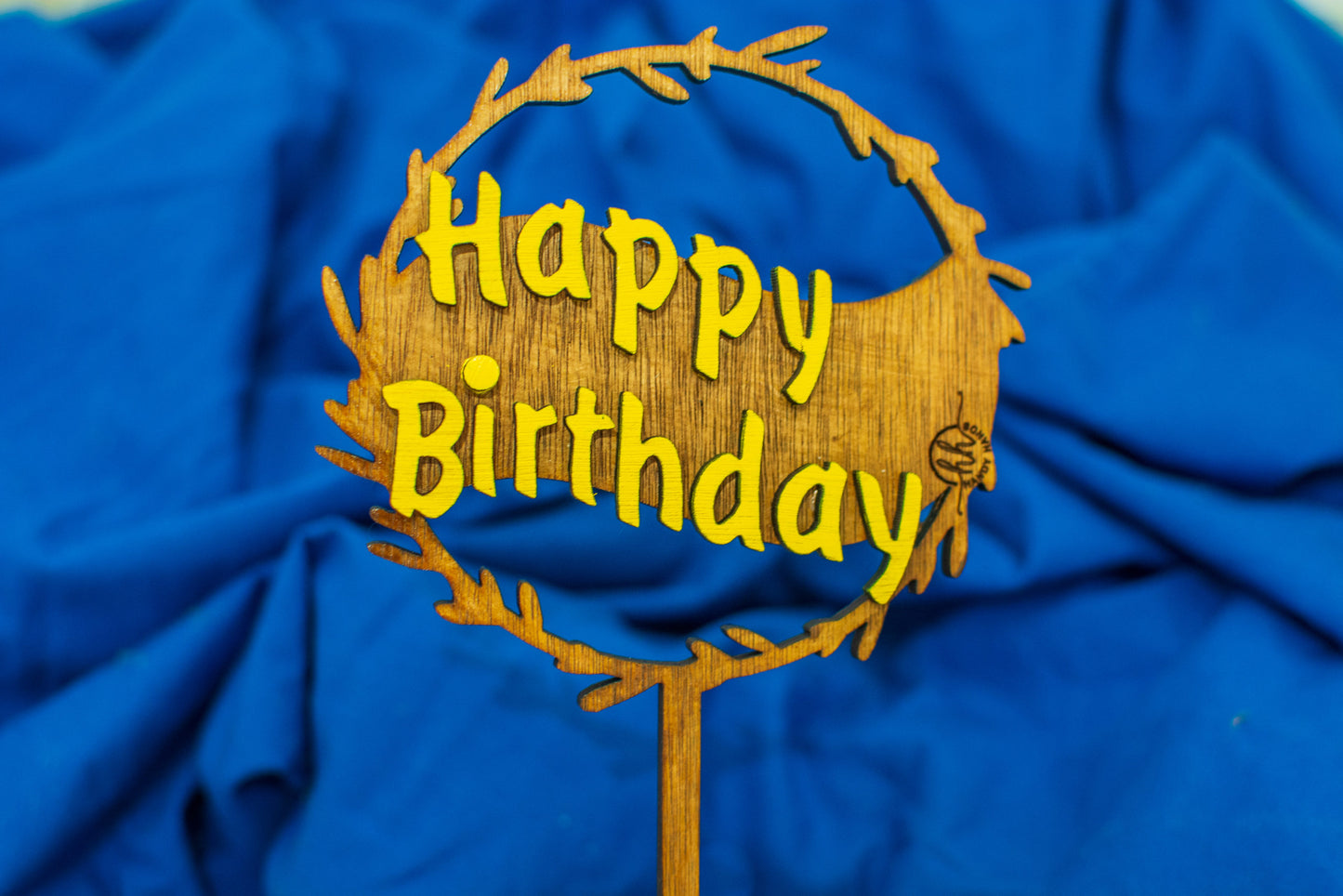 Topper PersonalizabiL, HandyHands, Decor pentru tort Happy Birthday din lemn