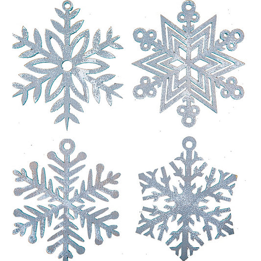 Set 4 globuri de Craciun HH859 din Lemn Model Fulg de nea
