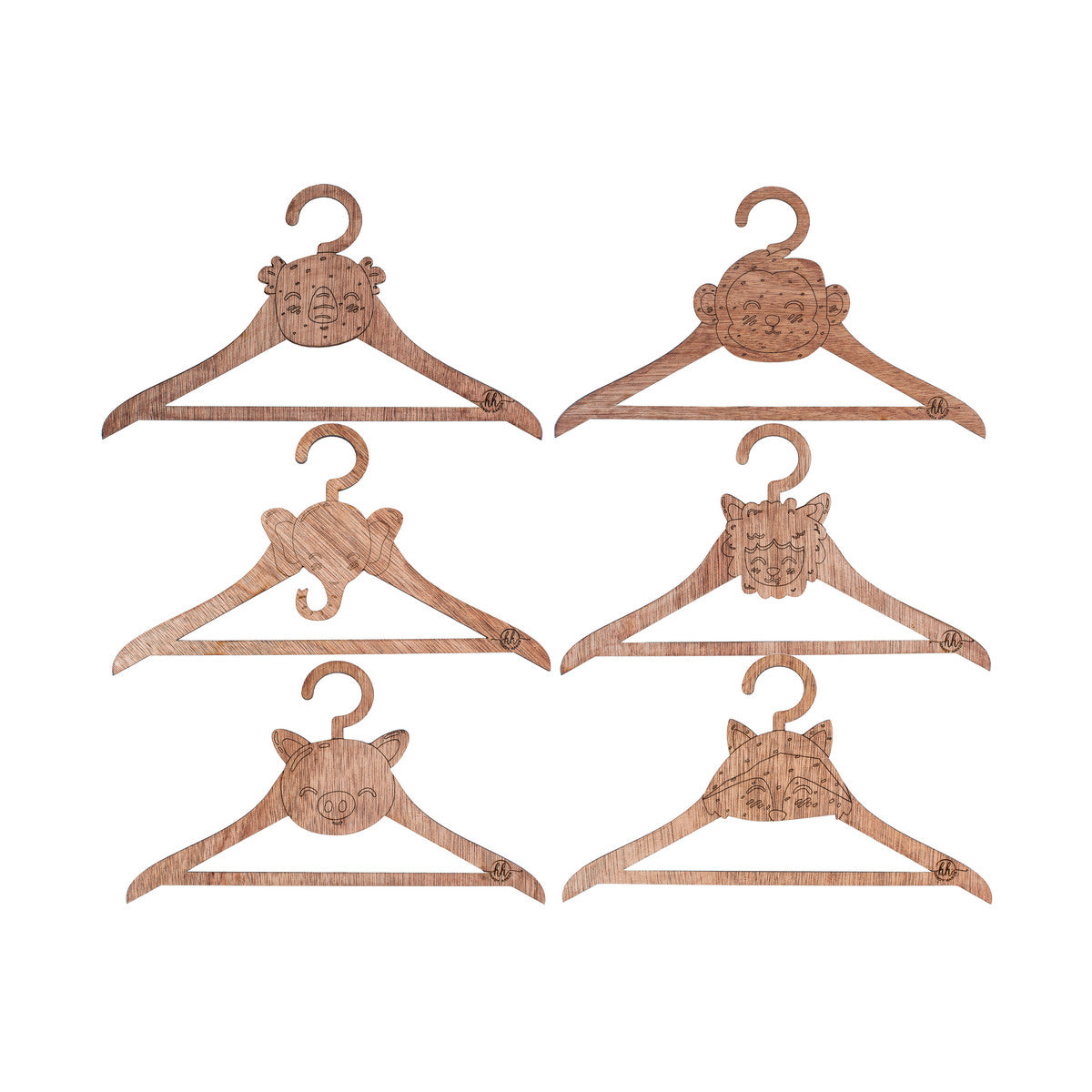 Set 6 Umerase pentru copii Personalizabil din lemn Animale 24 cm x 14 cm
