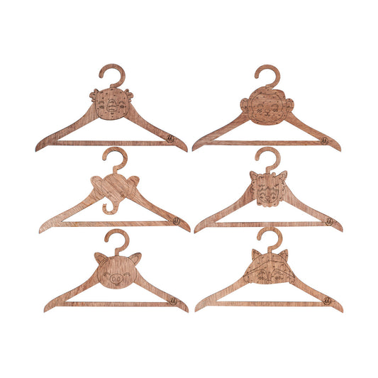 Set 6 Umerase pentru copii Personalizabil din lemn Animale 24 cm x 14 cm