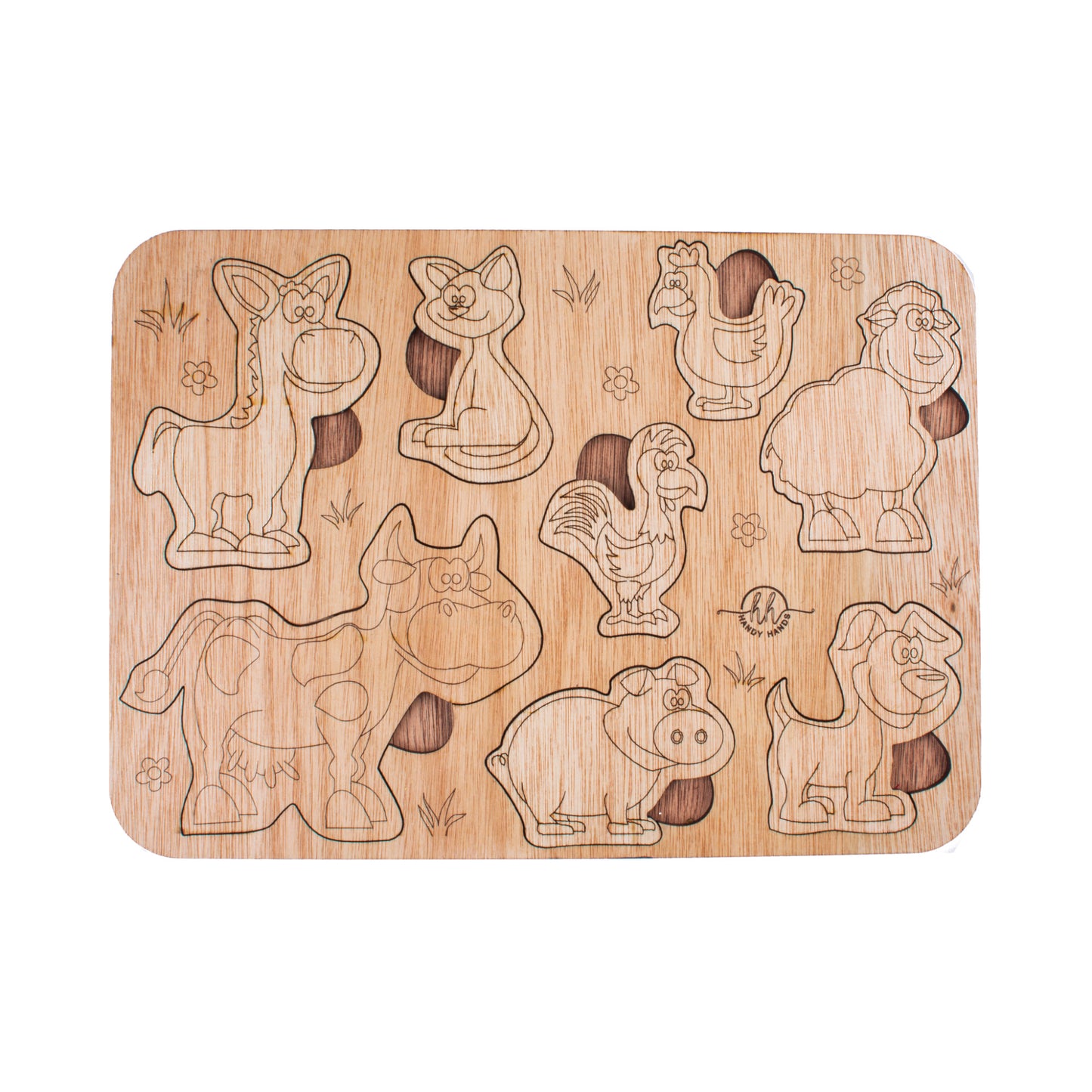 Puzzle din lemn Personalizabil HandyHands - Animale de ferma