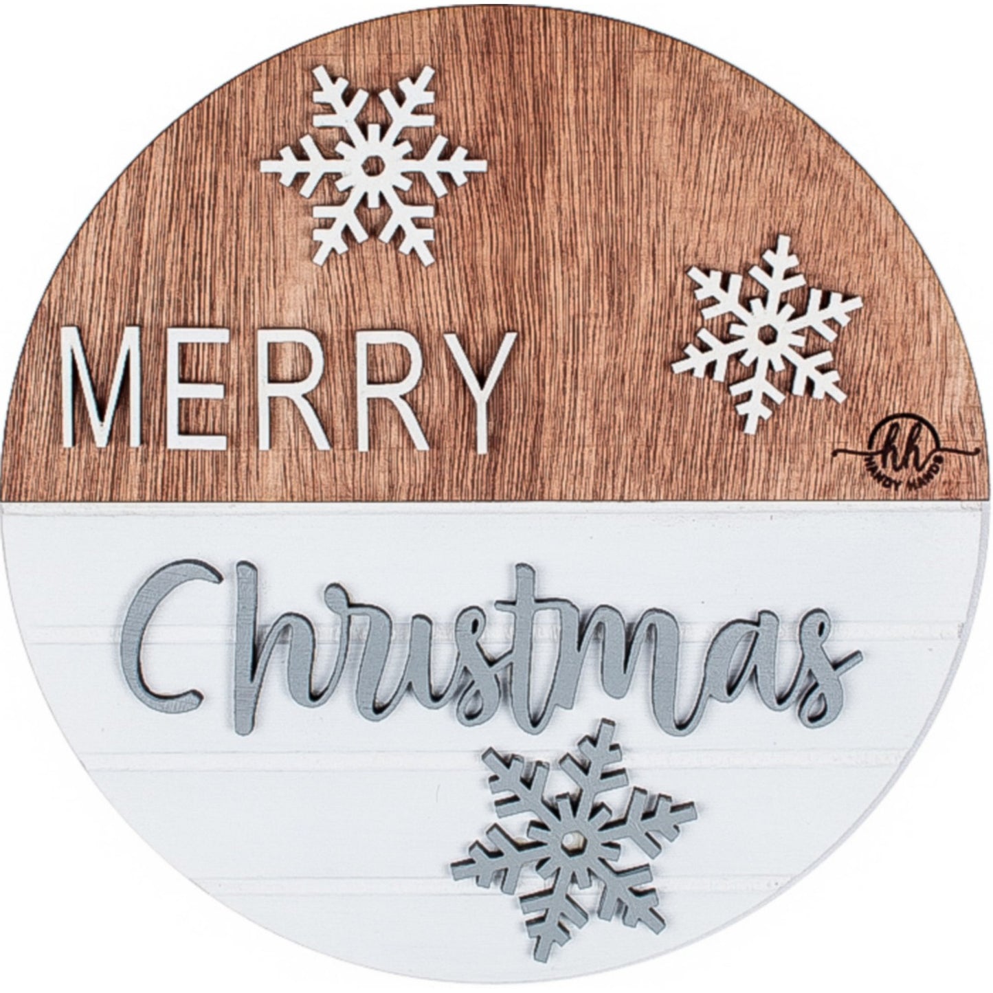 Decor perete usa de Craciun HH924 din lemn Merry Christmas Fulgi de nea