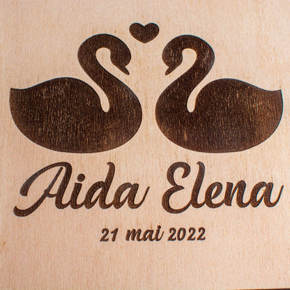 Album Foto GuestBook Nunta HH1580 Personalizat din lemn - Lebede 30 cm x 23