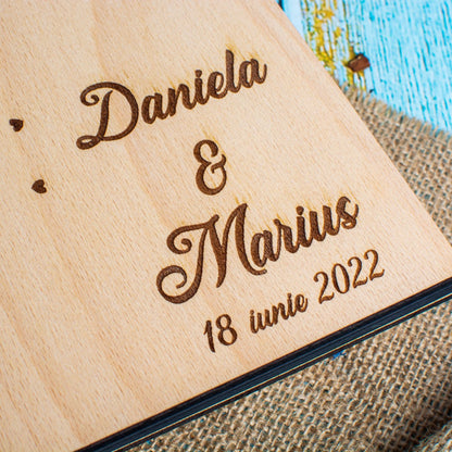 Album Foto GuestBook Nunta HH1586 Personalizat din lemn - Frunze Inima