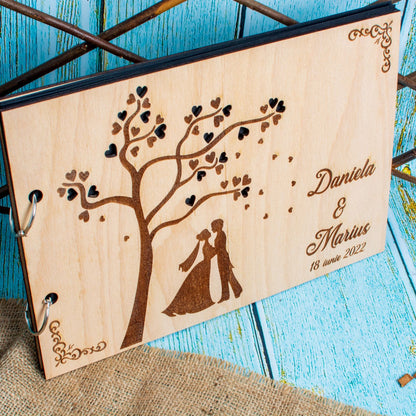 Album Foto GuestBook Nunta HH1586 Personalizat din lemn - Frunze Inima