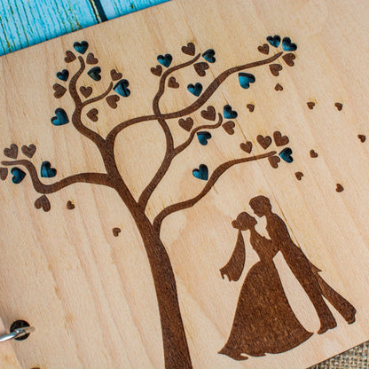 Album Foto GuestBook Nunta HH1586 Personalizat din lemn - Frunze Inima