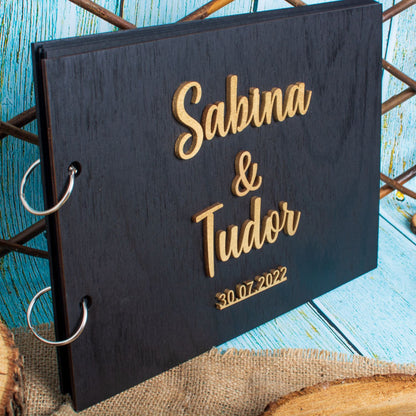 Album Foto GuestBook Nunta HH1588 Personalizat din lemn Negru 30 x 21
